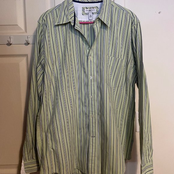Mens Club Room Slim Fit Button Down Shirt Green Blue Stripe Size X-Large - Picture 1 of 4